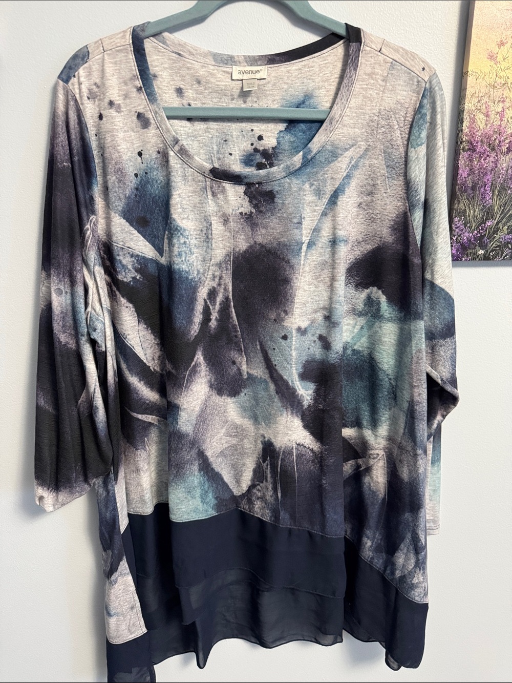 Avenue Abstract Watercolor Tunic in Blue, Black & Gray